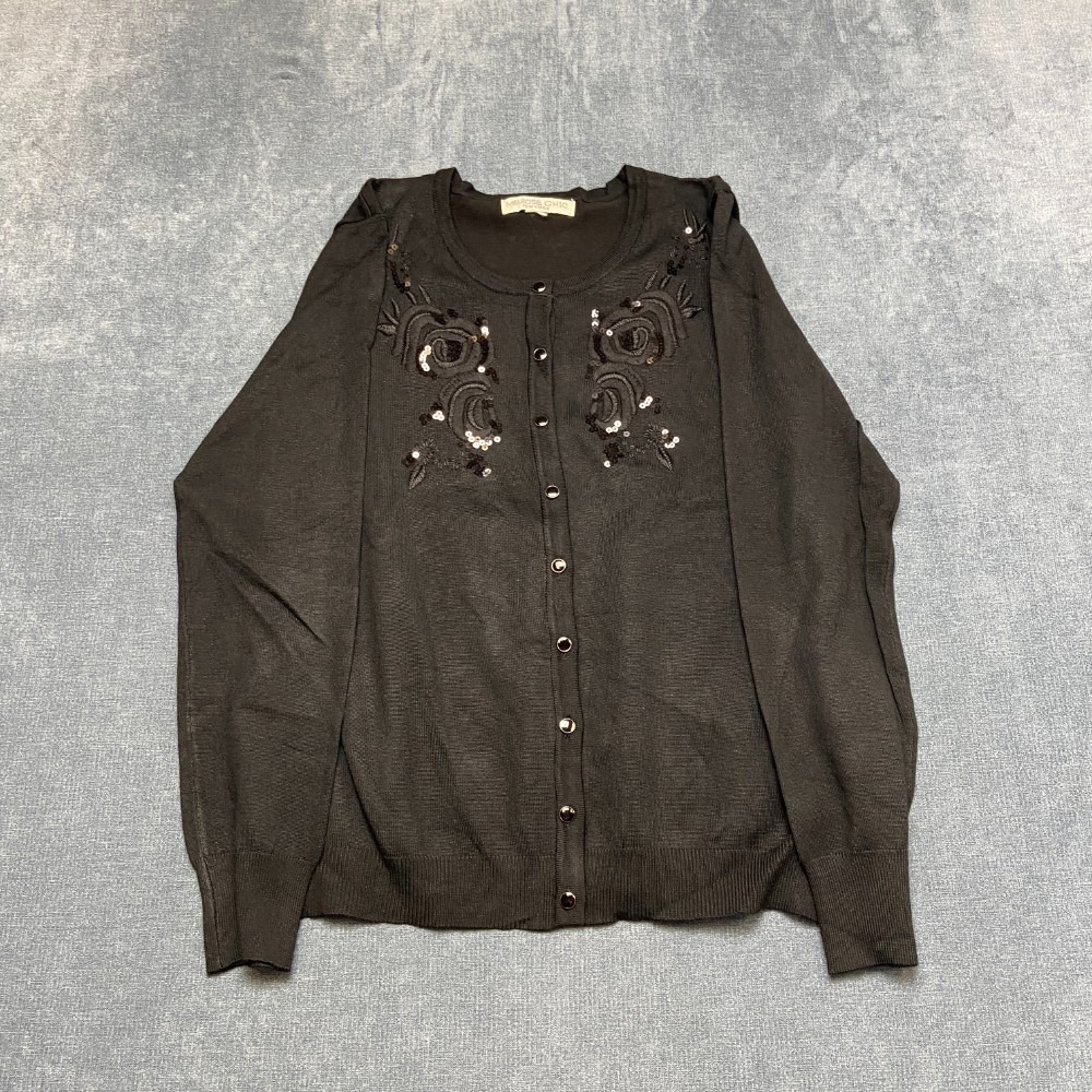 Melrose Chic Cardigan Sweater Womens Medium Black Embroidery Button Front Cozy